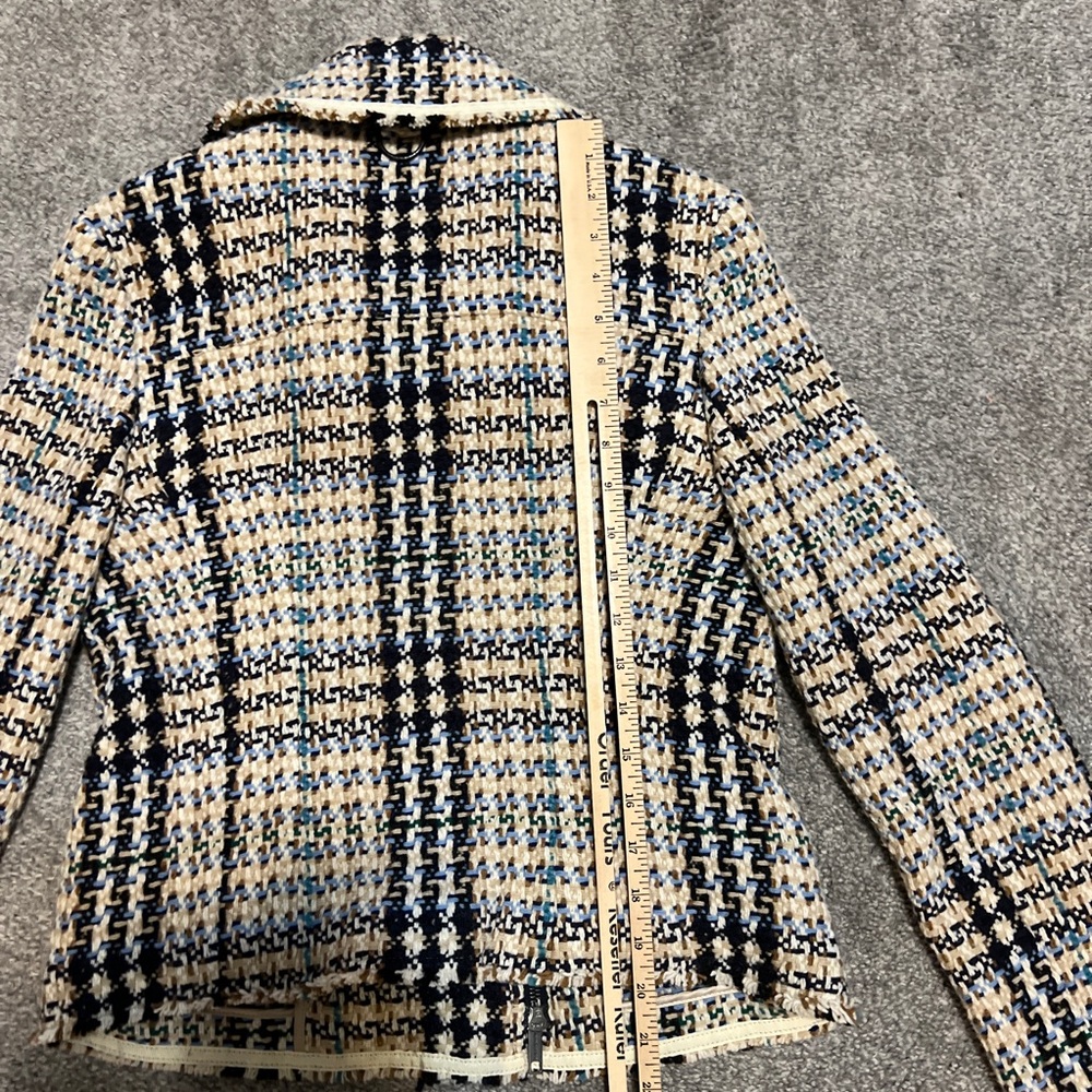 burberry jacket‎ womens 8 tan blue tweed houndstooth blazer quiet luxury classic - Picture 13 of 16
